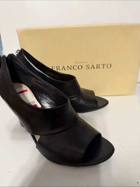 Franco Sarto Black Leather Cutout Open-Toe Heels